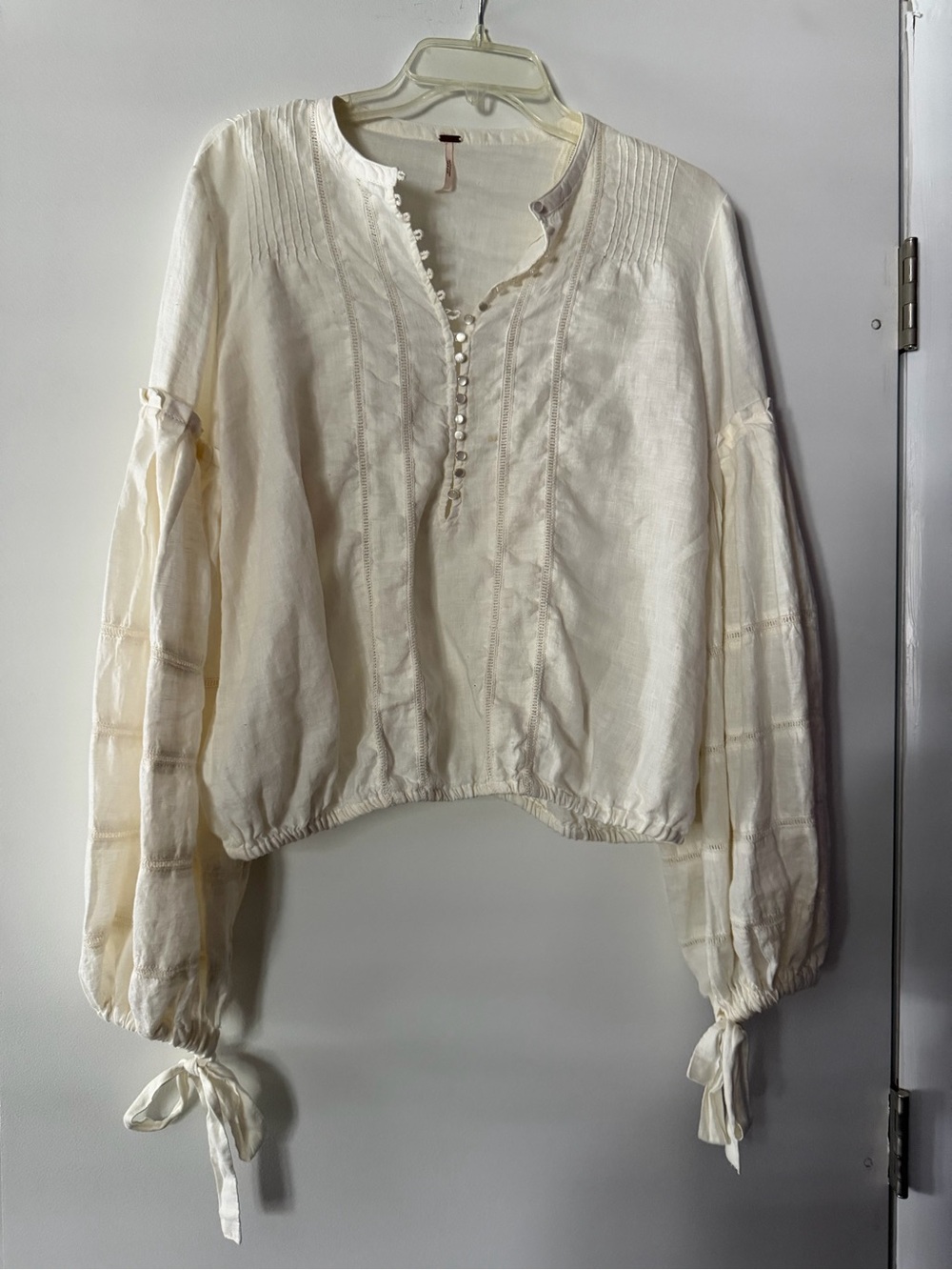 Free People Cream Peasant Button-Up Blouse